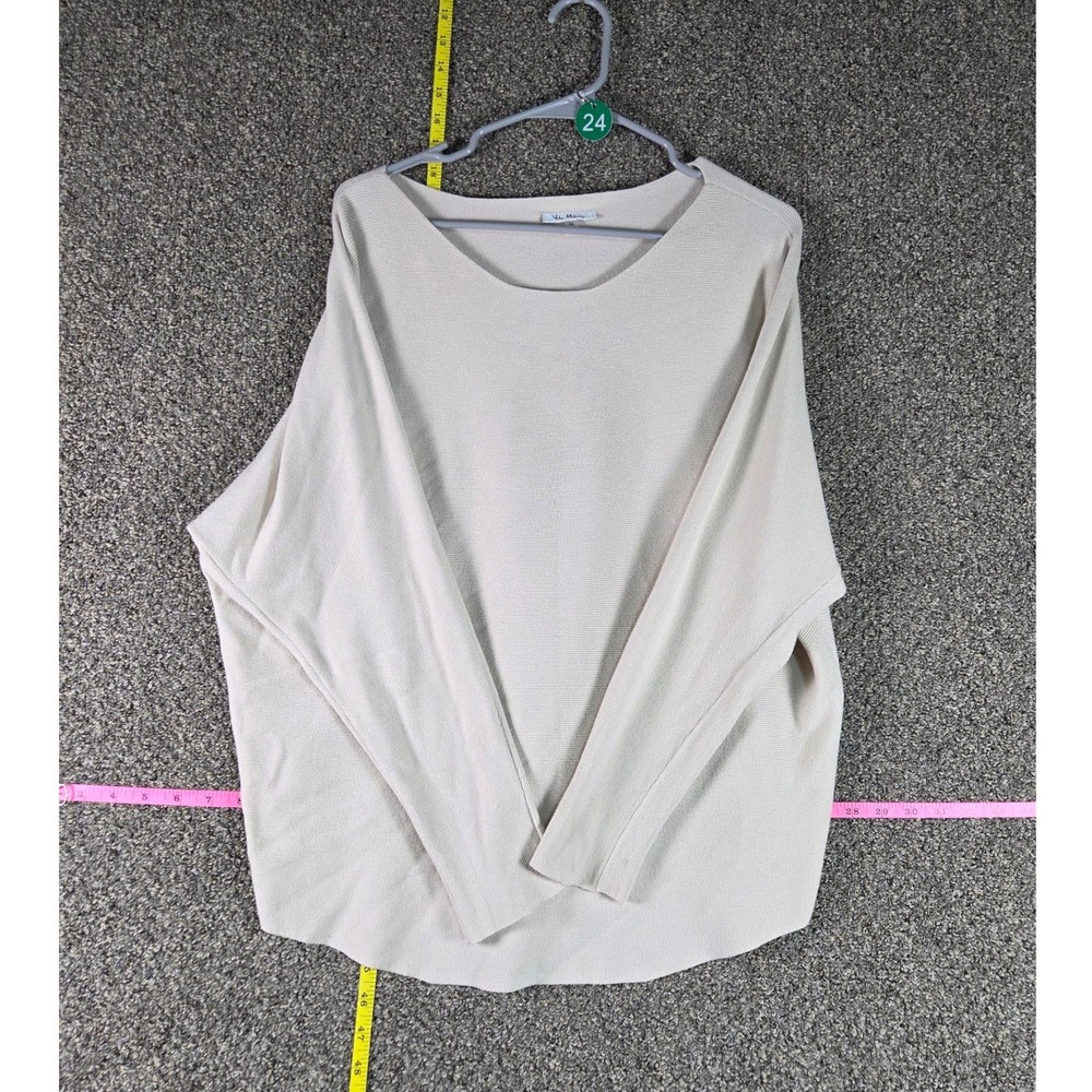 Vila Milani Knit Top Women XL Cream Ribbed Oversized Scoop Neck Dolman Sleeve